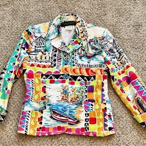 Harvé Benard Postcard Print Blazer Petite 2P Art To Wear Coastal Jacket Cruise